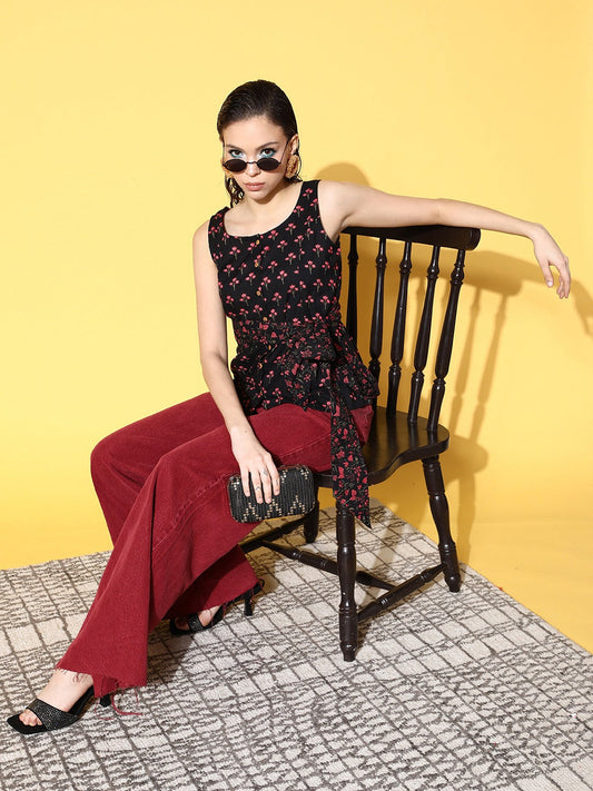 Yufta Black Floral Print Top  Grab2Buy Yufta Grab2Buy