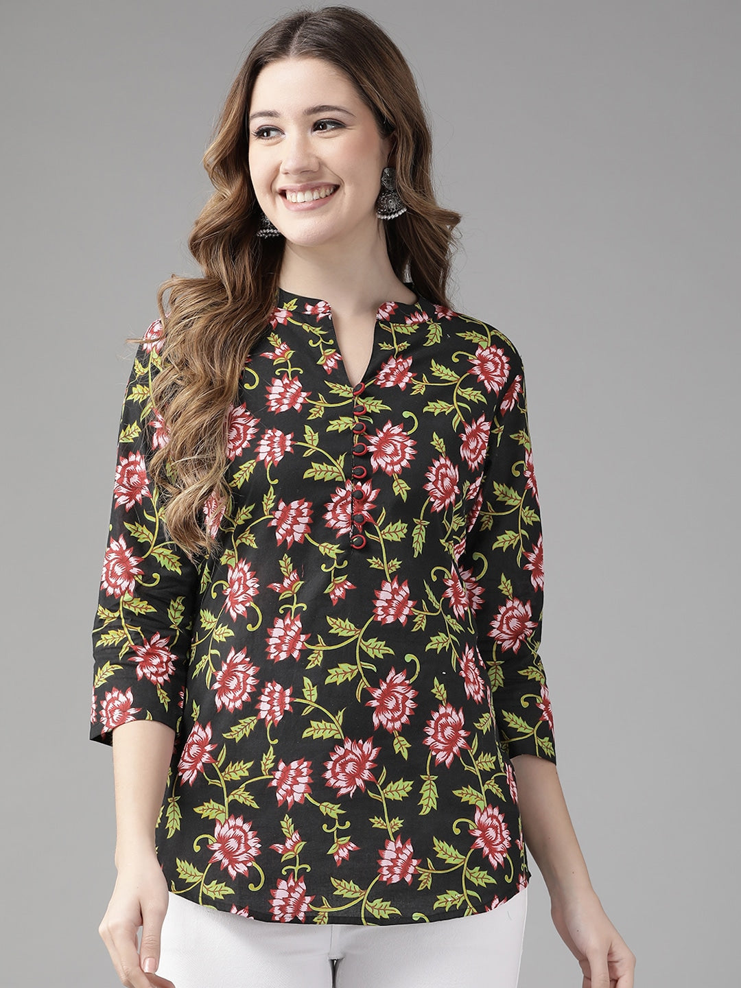 Yufta Black & Pink Floral Printed Top  Grab2Buy Yufta Grab2Buy