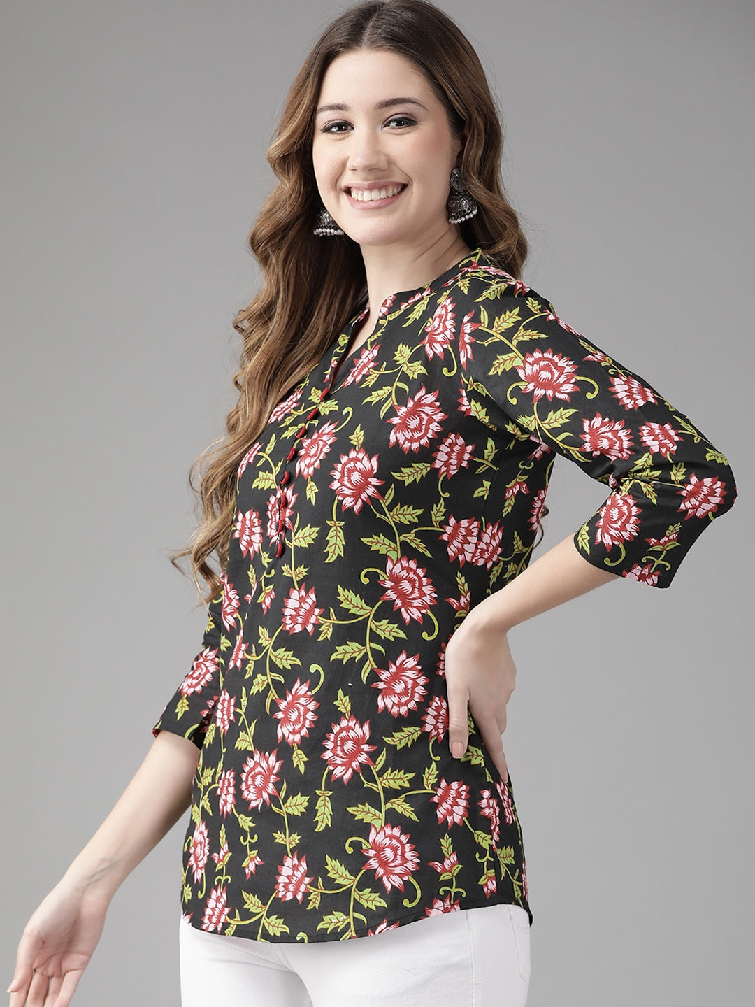 Yufta Black & Pink Floral Printed Top  Grab2Buy Yufta Grab2Buy
