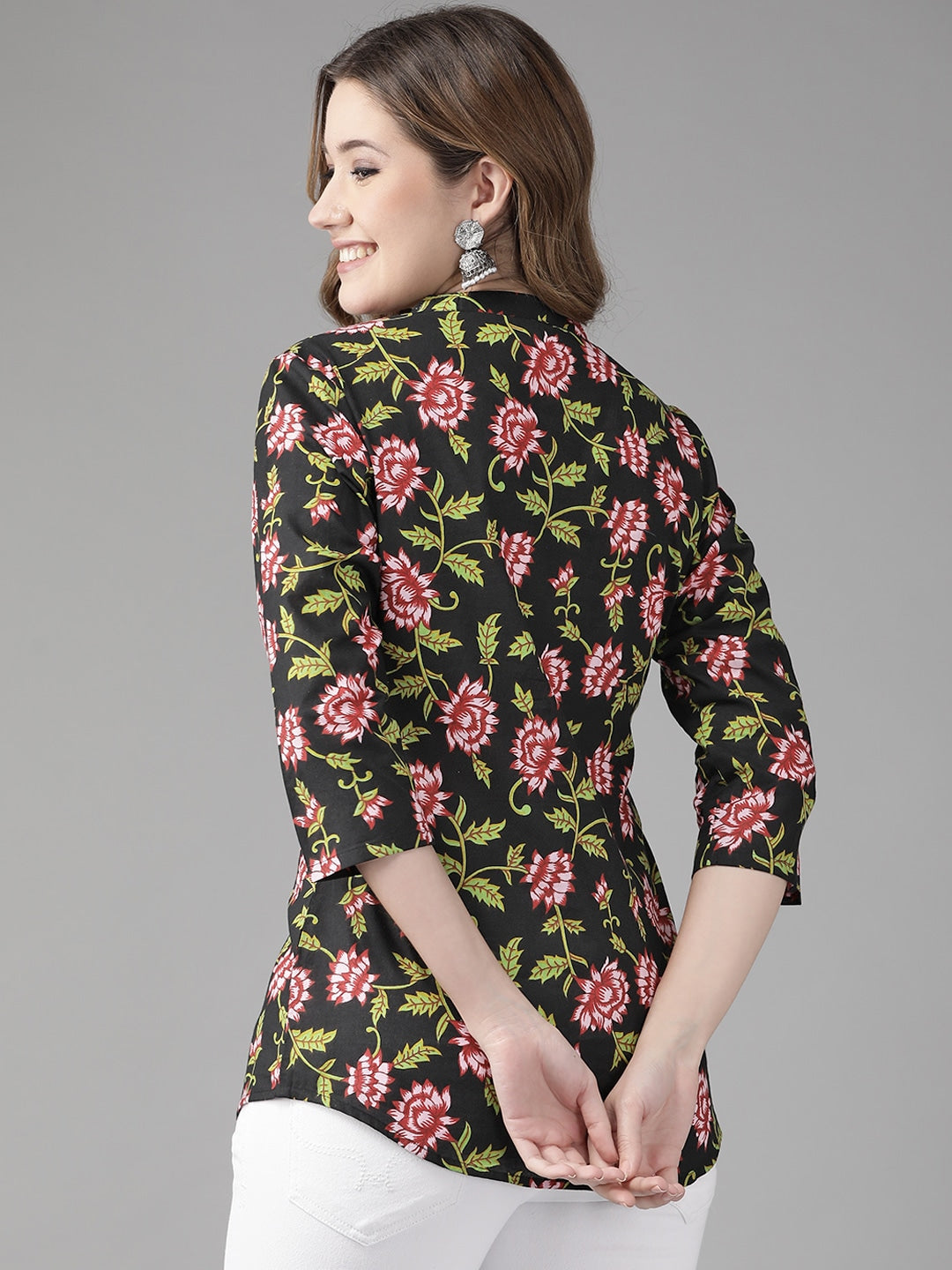 Yufta Black & Pink Floral Printed Top  Grab2Buy Yufta Grab2Buy