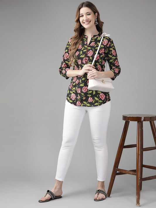 Yufta Black & Pink Floral Printed Top  Grab2Buy Yufta Grab2Buy