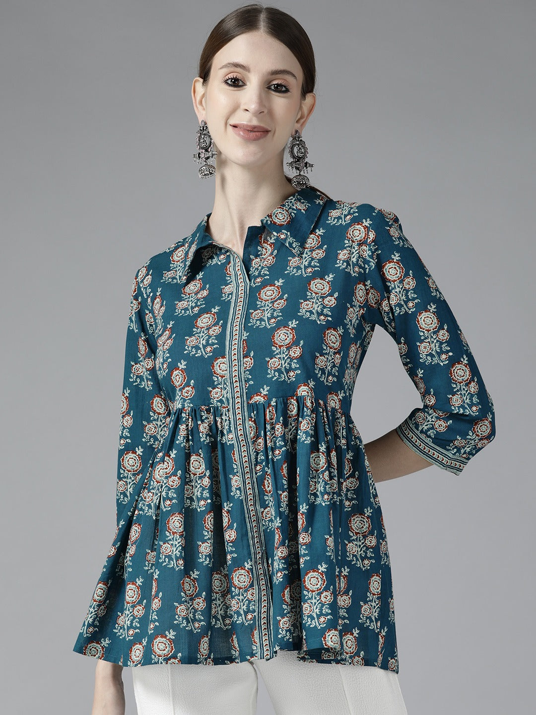 Yufta Blue Floral Print Top  Grab2Buy Yufta Grab2Buy