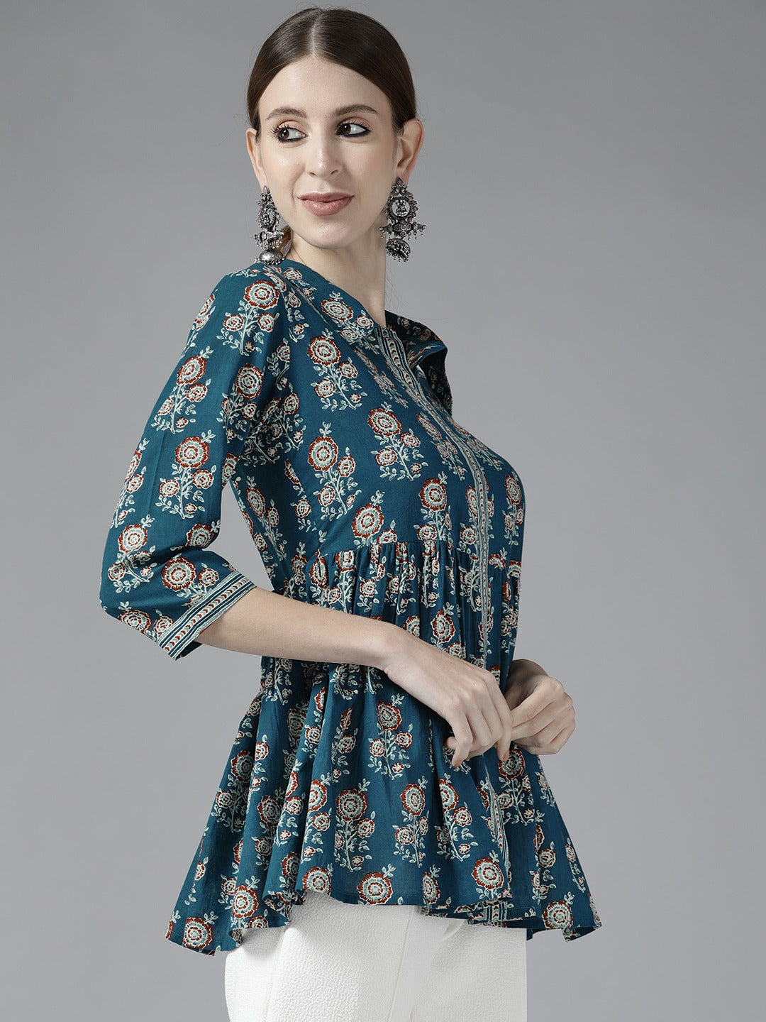 Yufta Blue Floral Print Top  Grab2Buy Yufta Grab2Buy