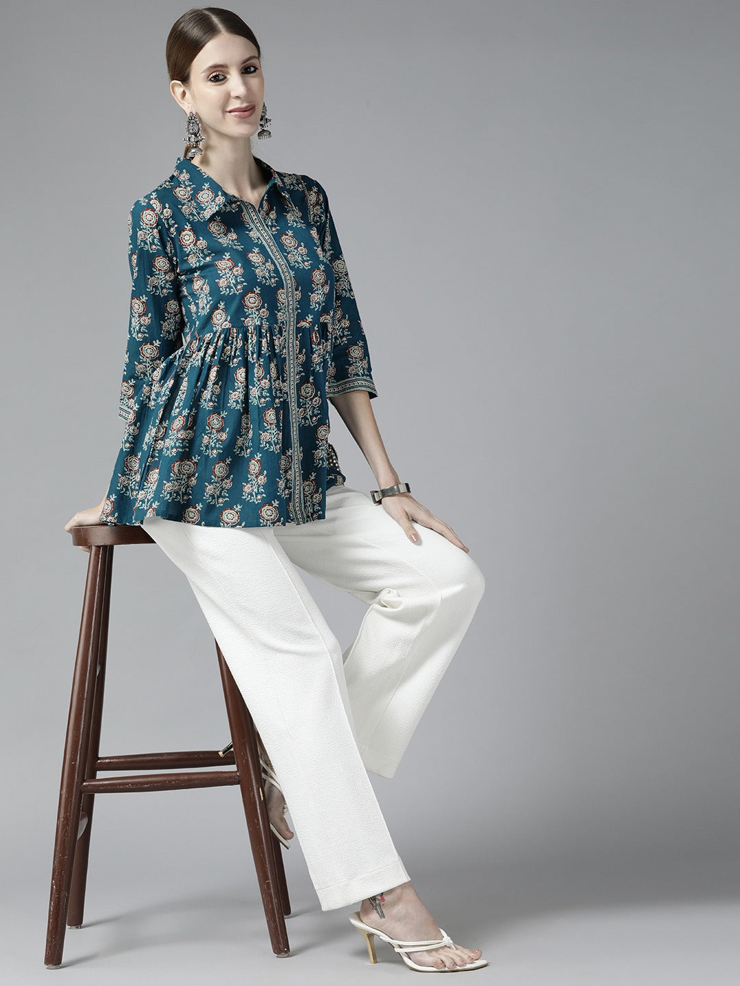 Yufta Blue Floral Print Top  Grab2Buy Yufta Grab2Buy
