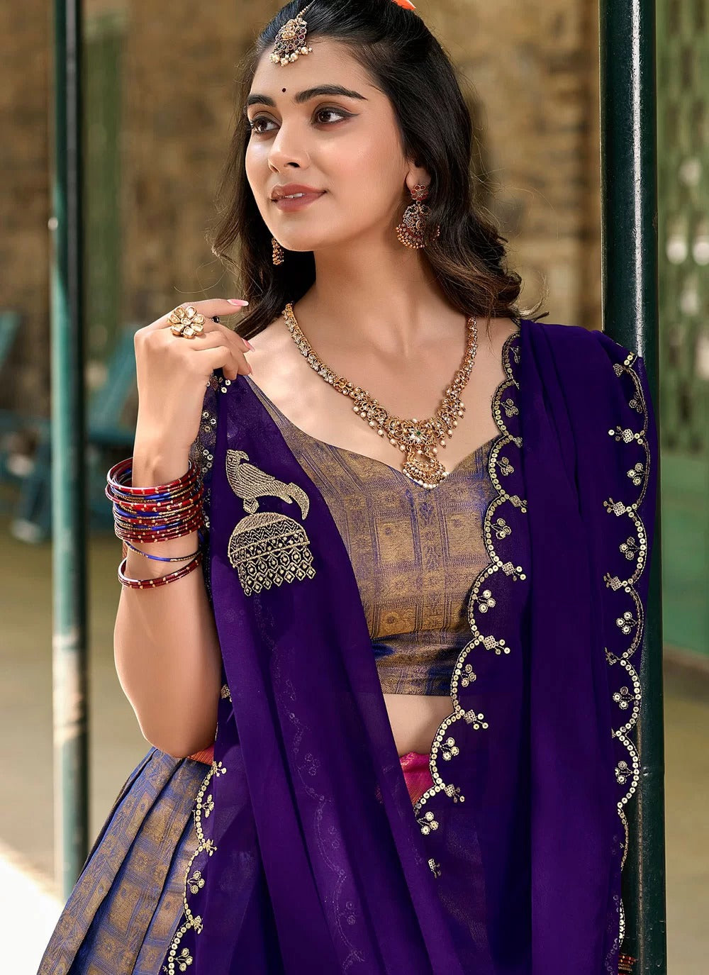 Lorenvalley Blue Kanjivaram Silk Zari Weaving Lehenga Choli with Dupatta 