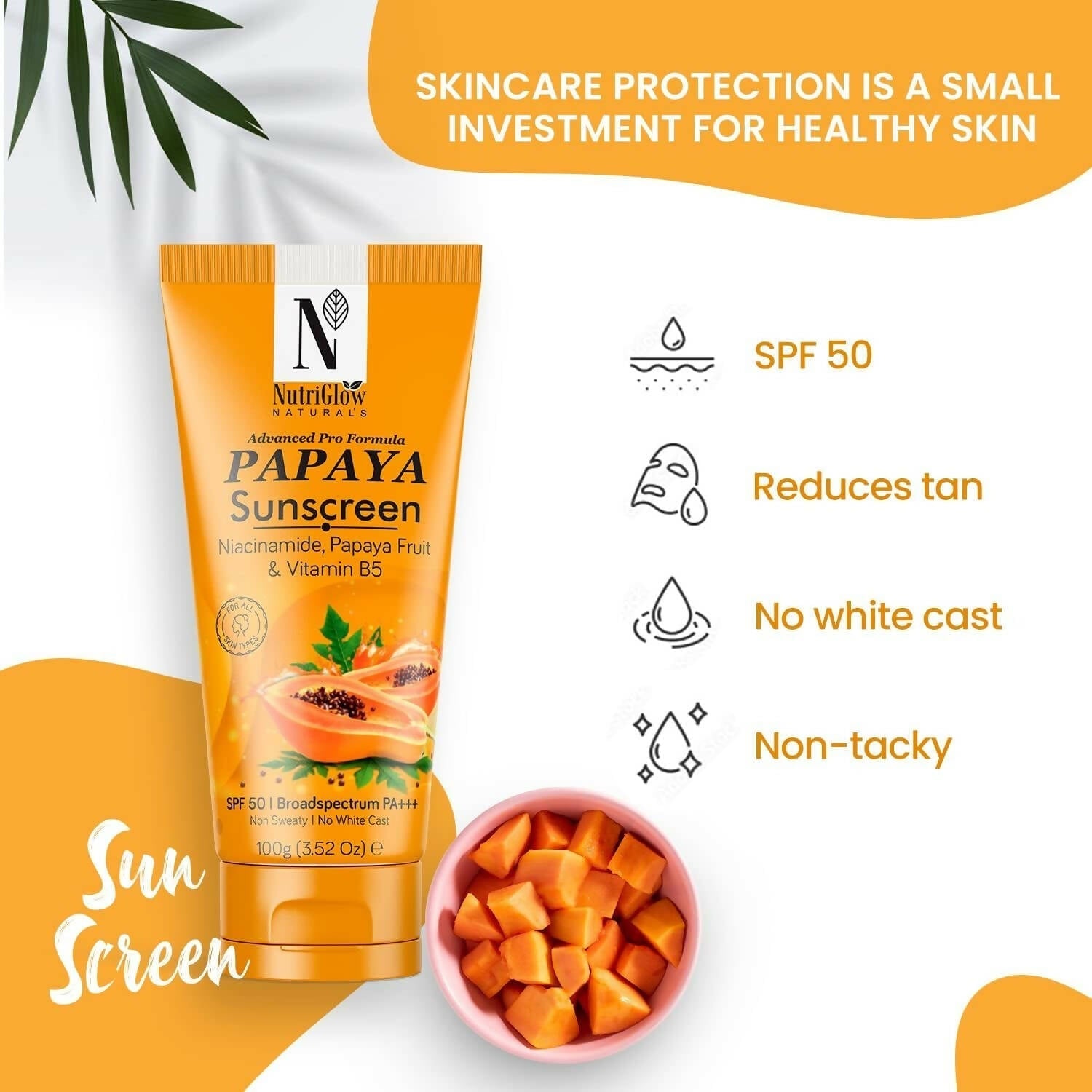 NutriGlow NATURAL'S Advanced Pro Formula Papaya Sunscreen SPF 50 PA+++ 