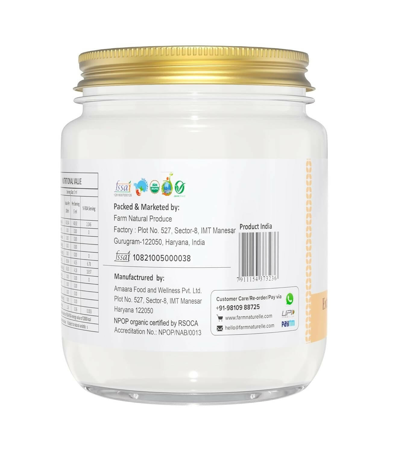 Farm Naturelle 100% Pure Organic Extra-Virgin Cold Pressed Coconut Oil - Grab2buy