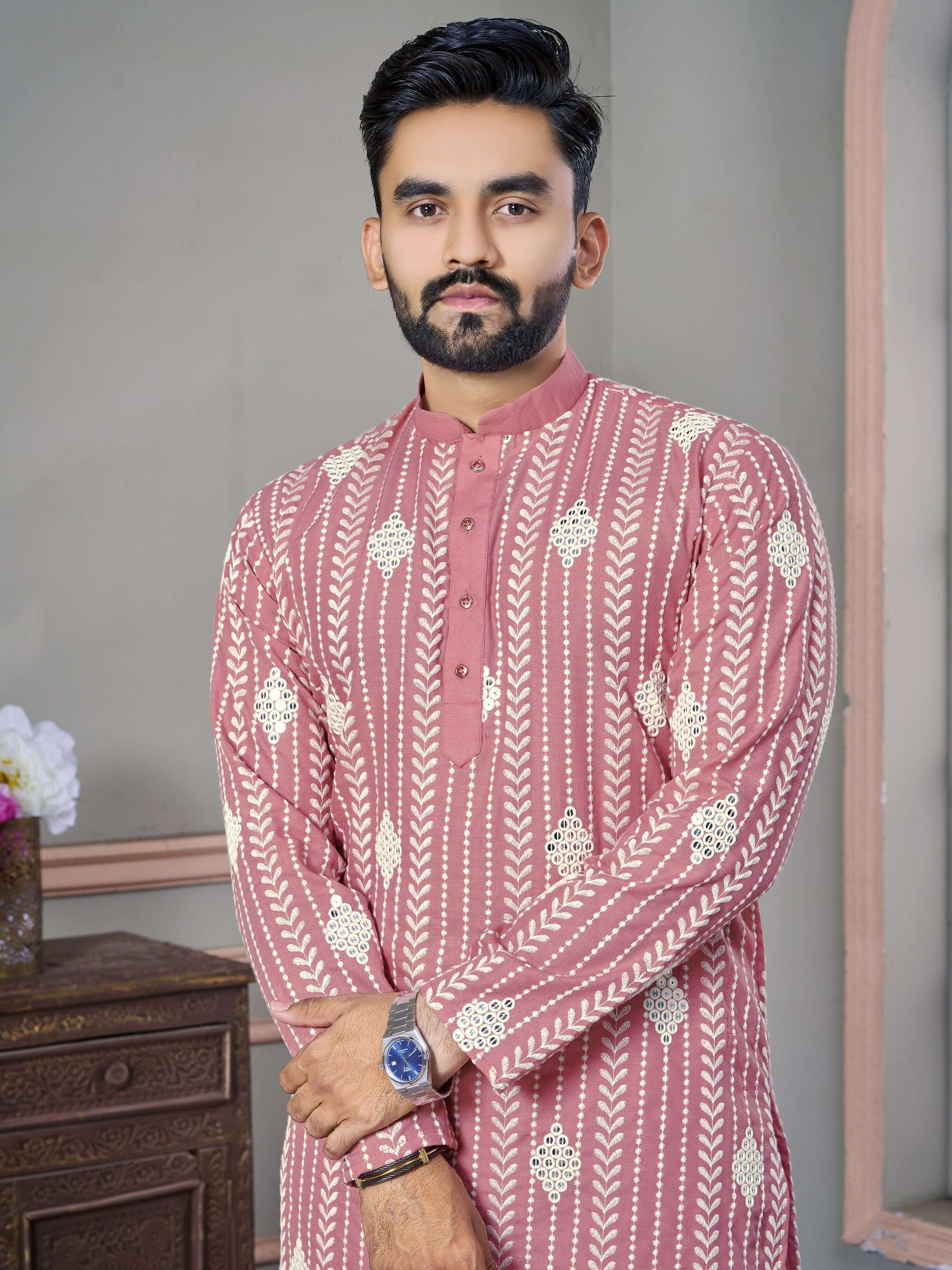 Pink Color Men Ready to Wear Kurta Set for Party Wear by Infinity Export