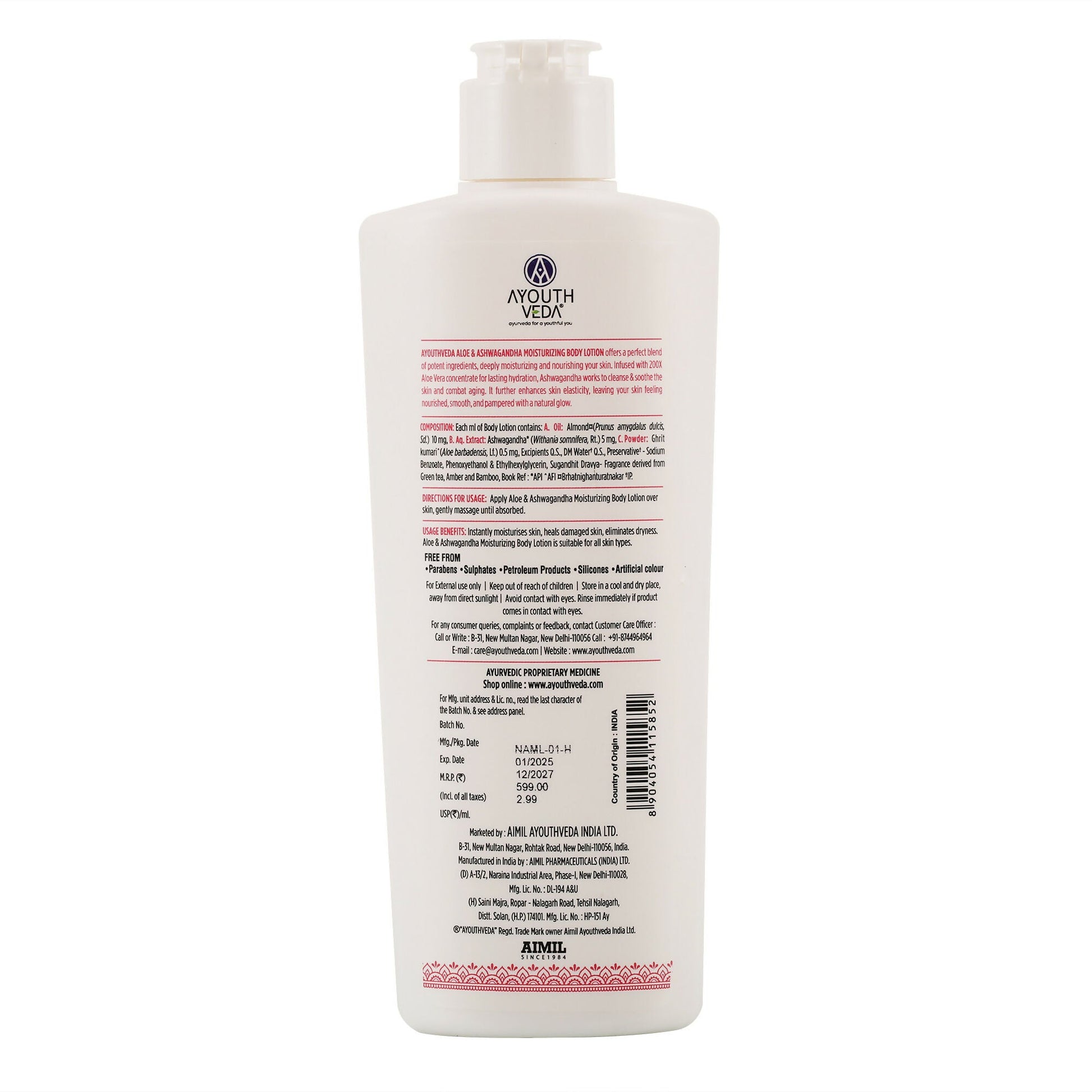 Ayouthveda Aloe & Ashwagandha Moiturizing Body Lotion