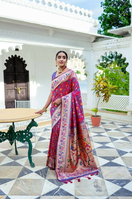 Aastha Fashion Magenta Woven Paithani Silk Saree with Blouse - Grab2buy