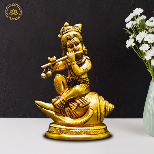 Brass Shank Krishna - Divine Flute Player for Spiritual Seekers - Grab2buy