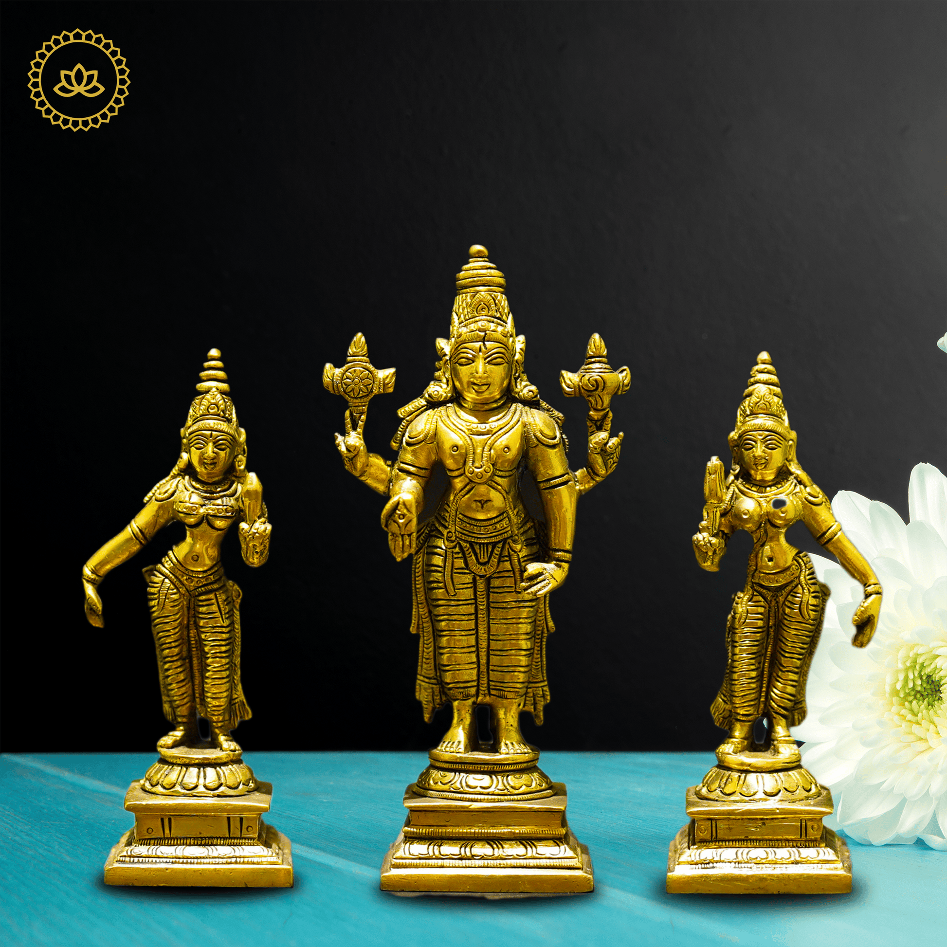 Brass Sri Devi and Bhudevi - Divine Goddesses of Harmony and Abundance - Grab2buy