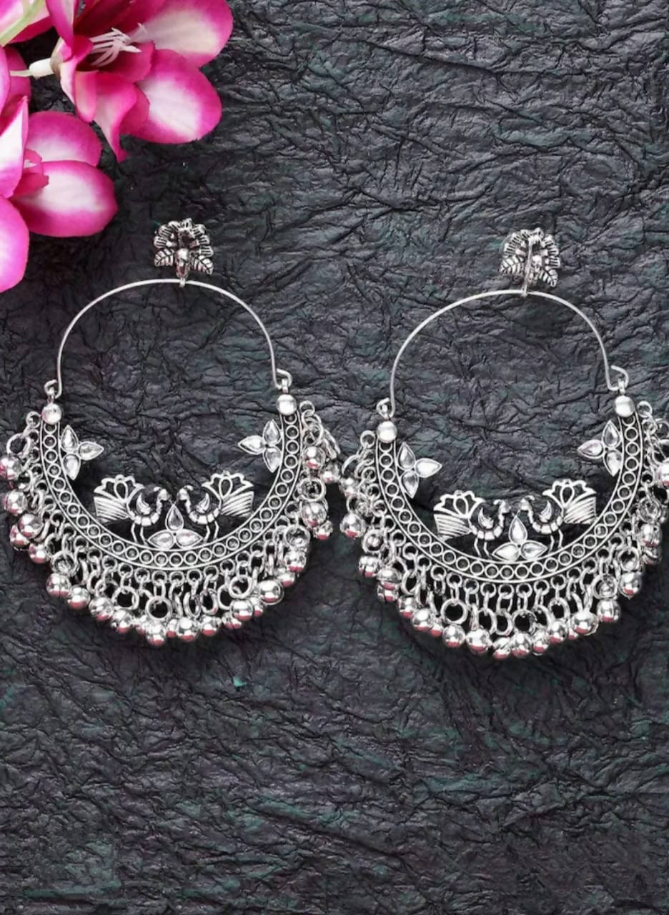 Mominos Fashion Silver-Plated Peacock Design Chandbali Earrings - Grab2buy