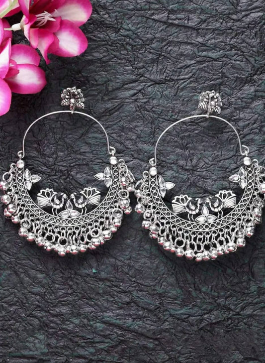Mominos Fashion Silver-Plated Peacock Design Chandbali Earrings - Grab2buy