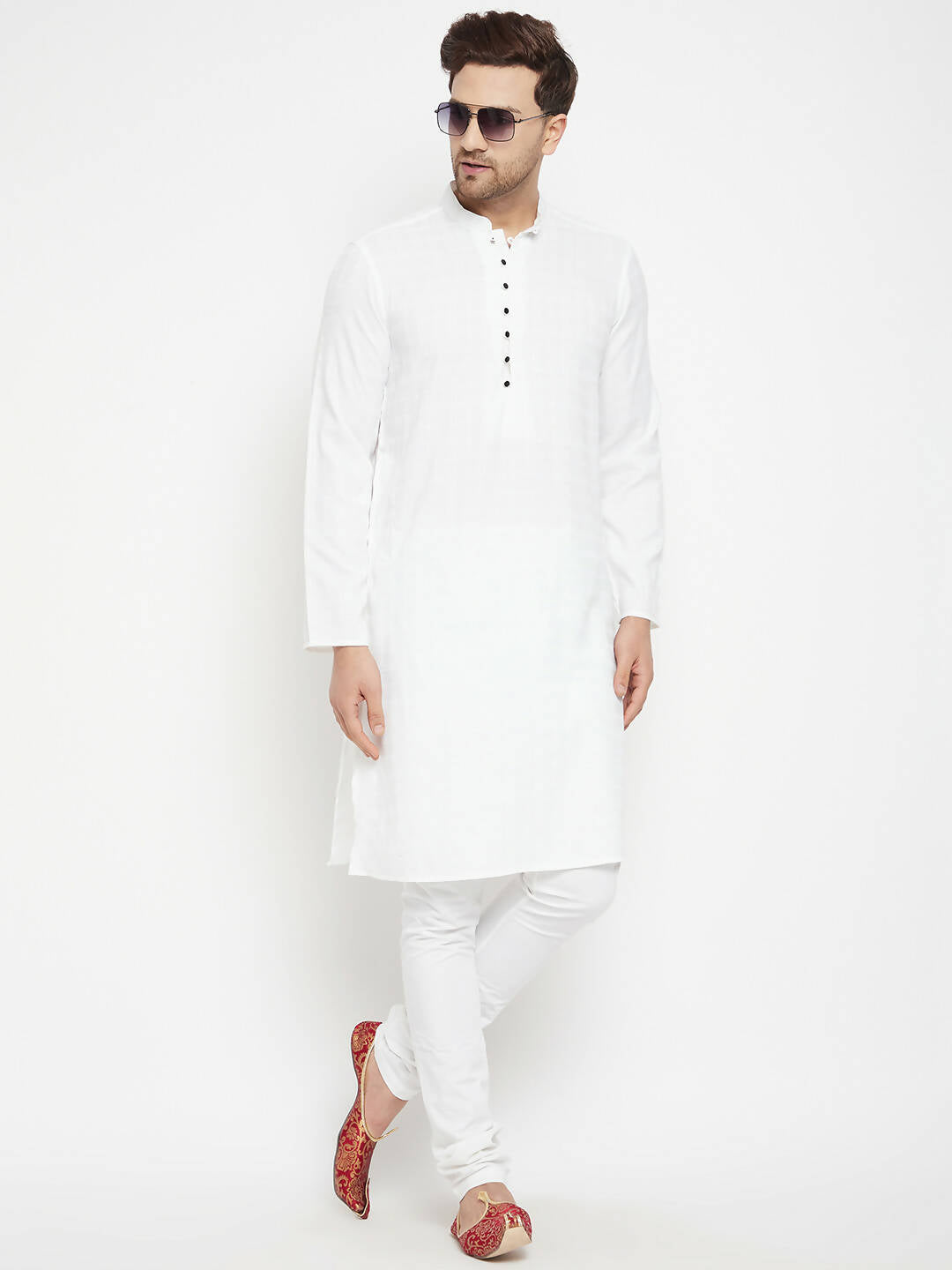 Even Apparels White Viscose Long Men's Kurta With Band Collar 