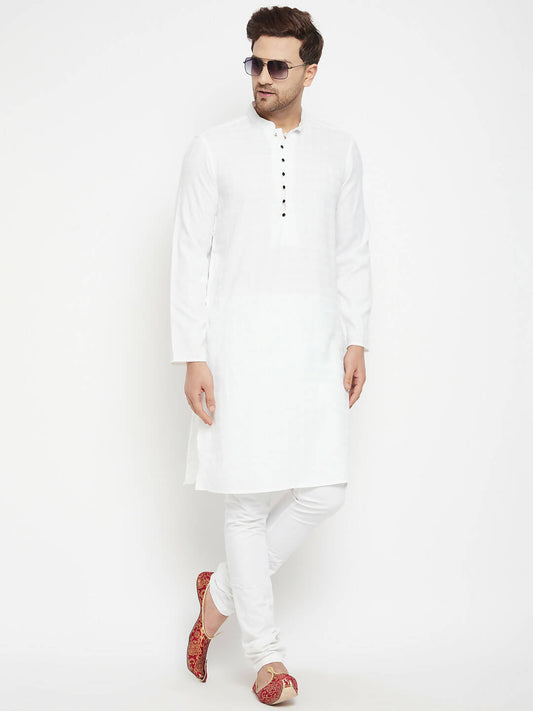 Even Apparels White Viscose Long Men's Kurta With Band Collar 