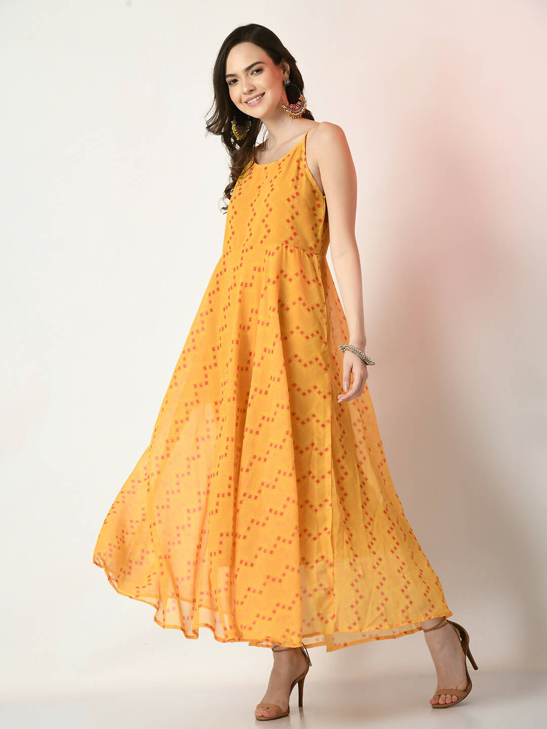Myshka Women's Yellow Empire Printed Dress
