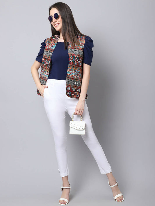Even Apparels Brown 100% Polyester Open Front Women's Waistcoat - Grab2buy