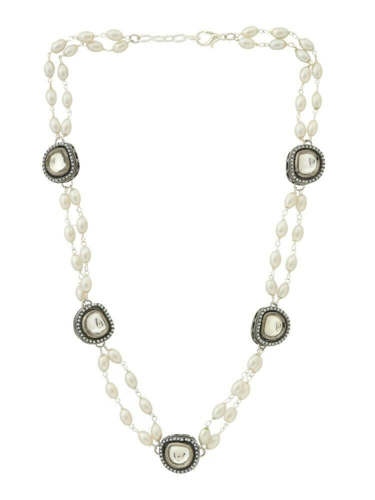 Rhodium Plated Kundan Necklace - Ruby Raang | Grab2Buy