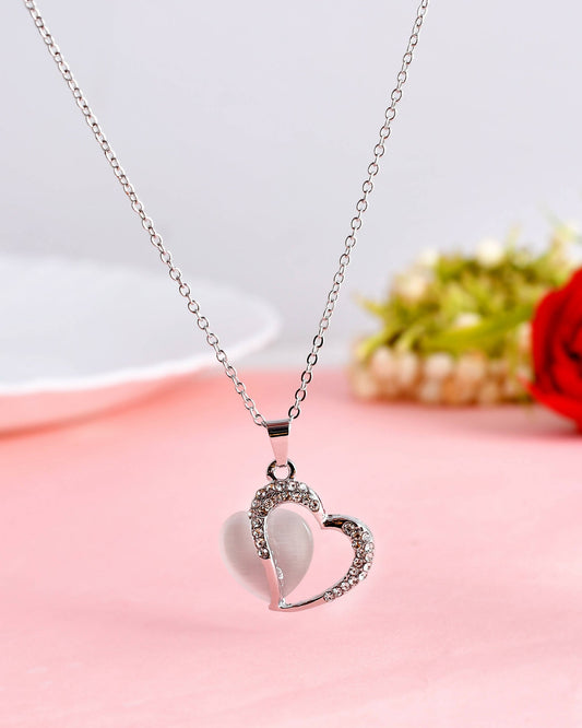 VOJ Women Stainless Steel Sliver-Plated Beads Chain with Double Heart-Shape Pendant - Grab2buy