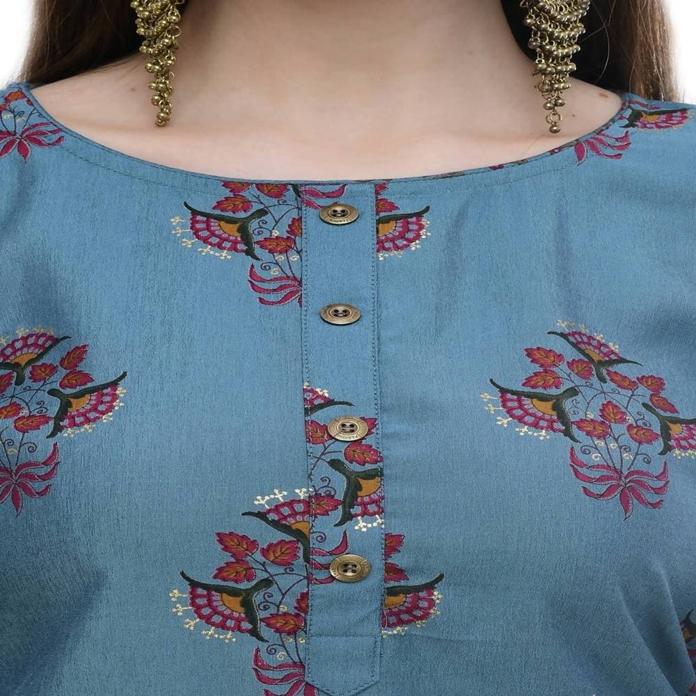 Lagi Women's Turquoise Blue Printed Straight Kurta & Pant (MC39A) 