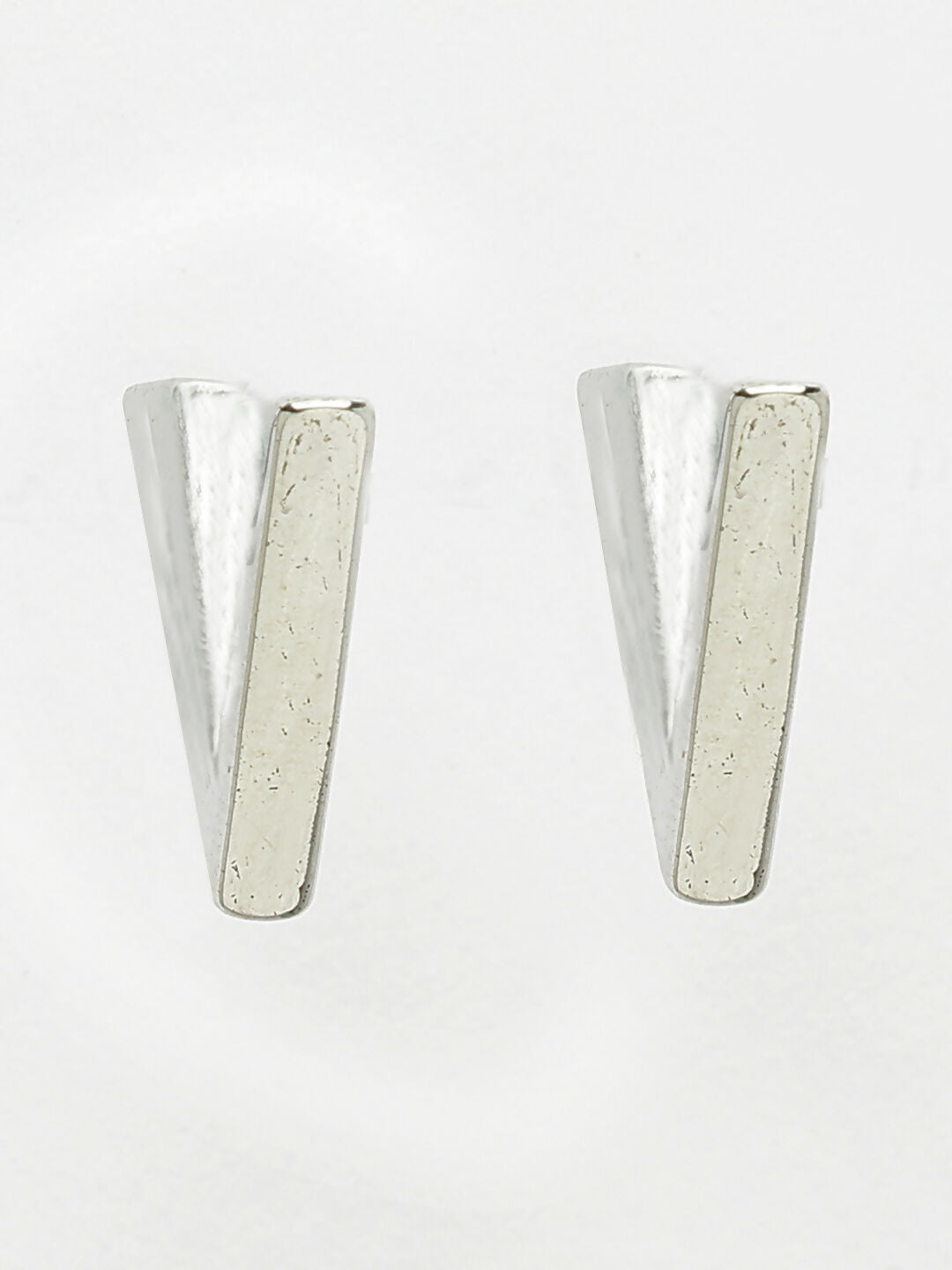 NVR Men's Silver-Plated Geometric Shape Stainless Steel Studs Earring