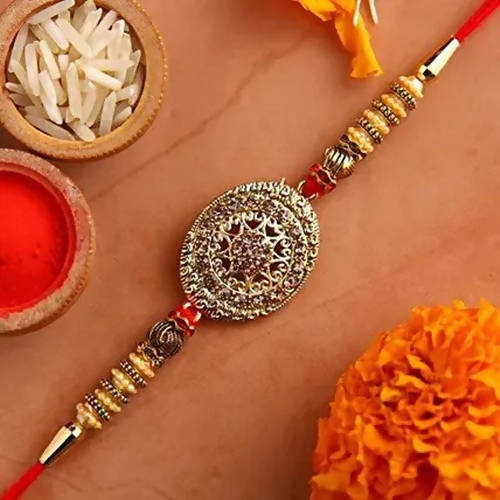 Luxury American Diamond Rakhi and Soan Papdi