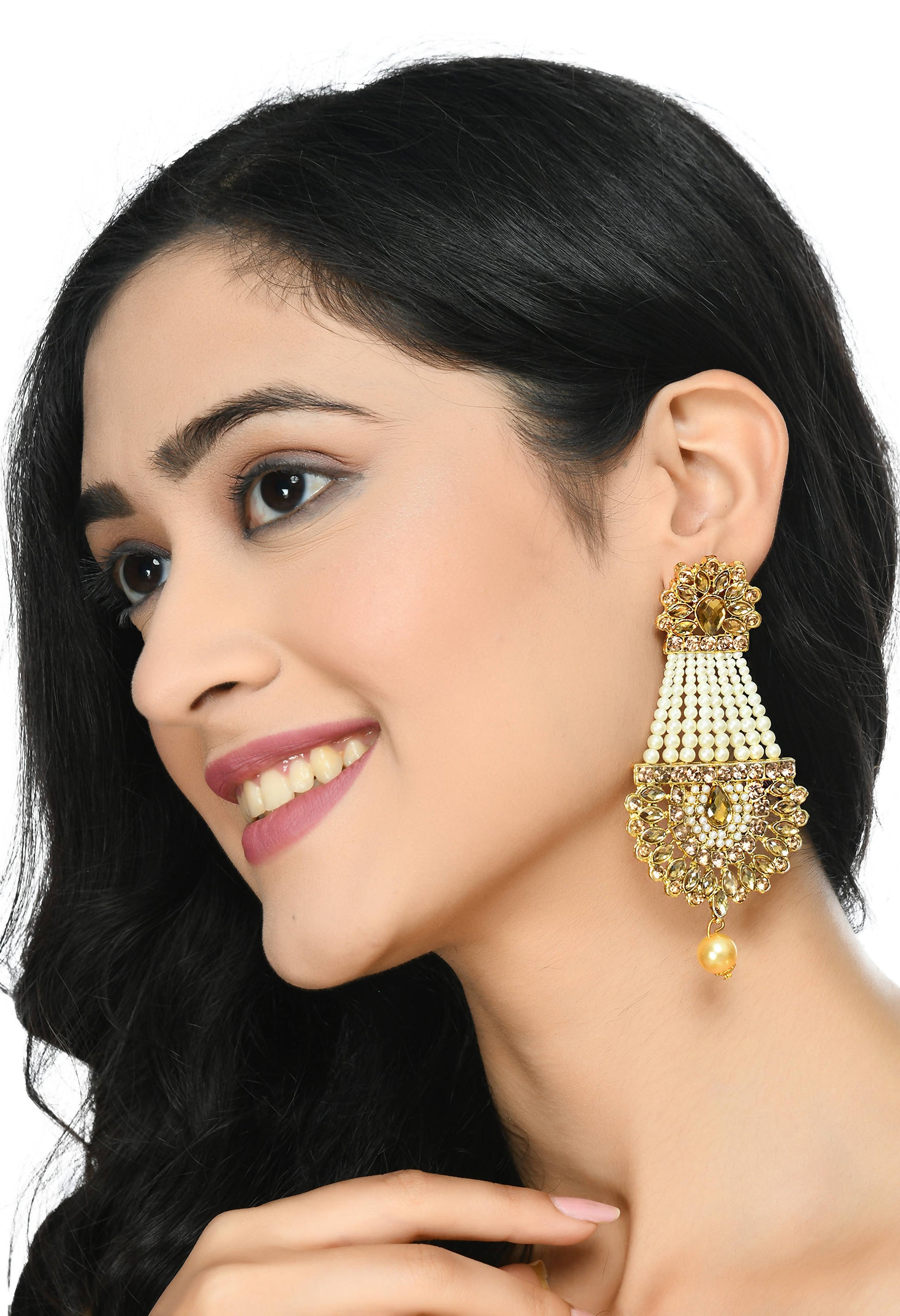 Mominos Fashion Johar Kamal Earrings With Kundan & Pearls Work - Grab2buy
