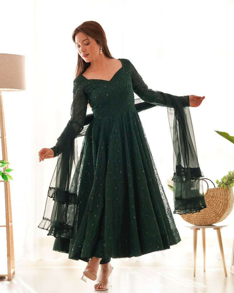Joban Fashion Green Kurta Set Georgette Sequence Embroidery Work 
