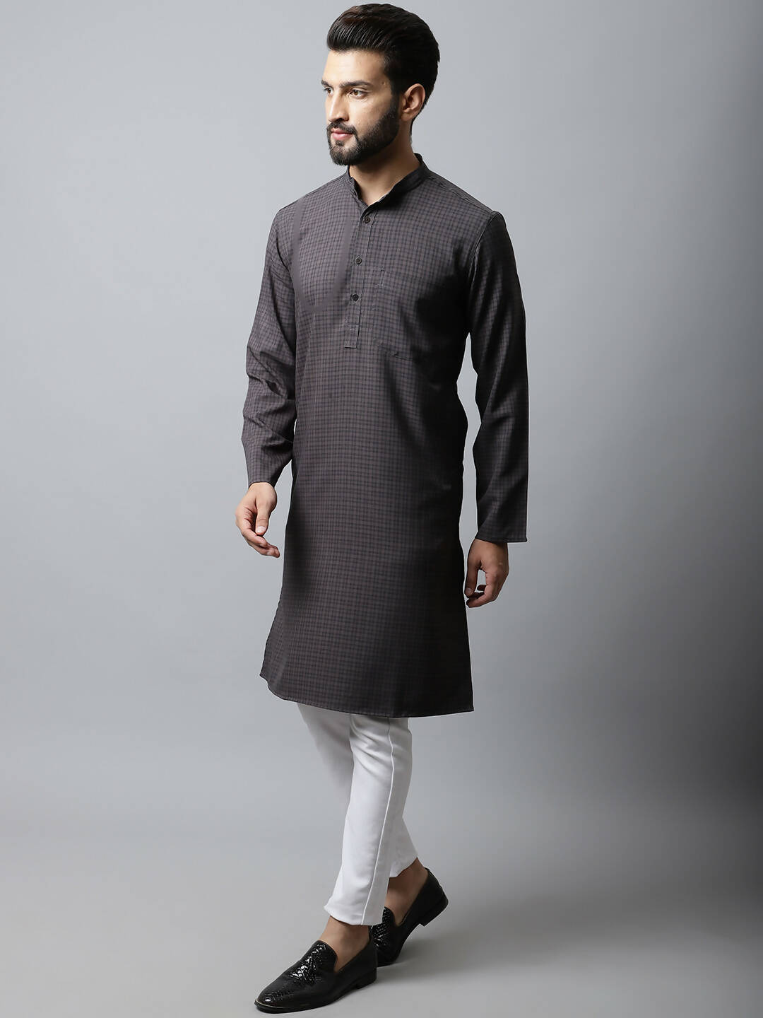 Even Apparels Black Color Pure Cotton Men's Kurta With Band Collar (CHK1166) 