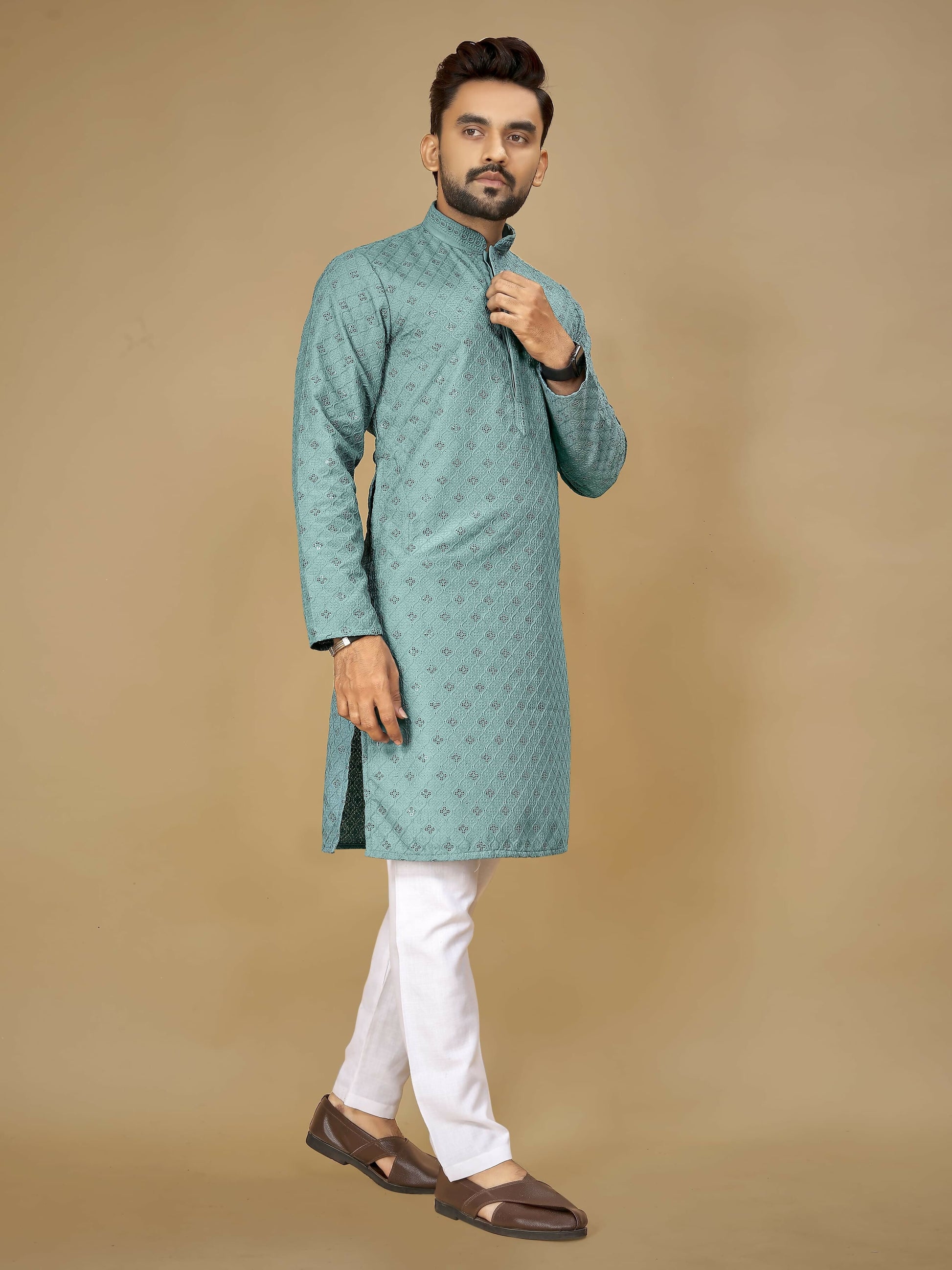 Anaita Sky_Blue Embroidered Rayon Straight Kurta