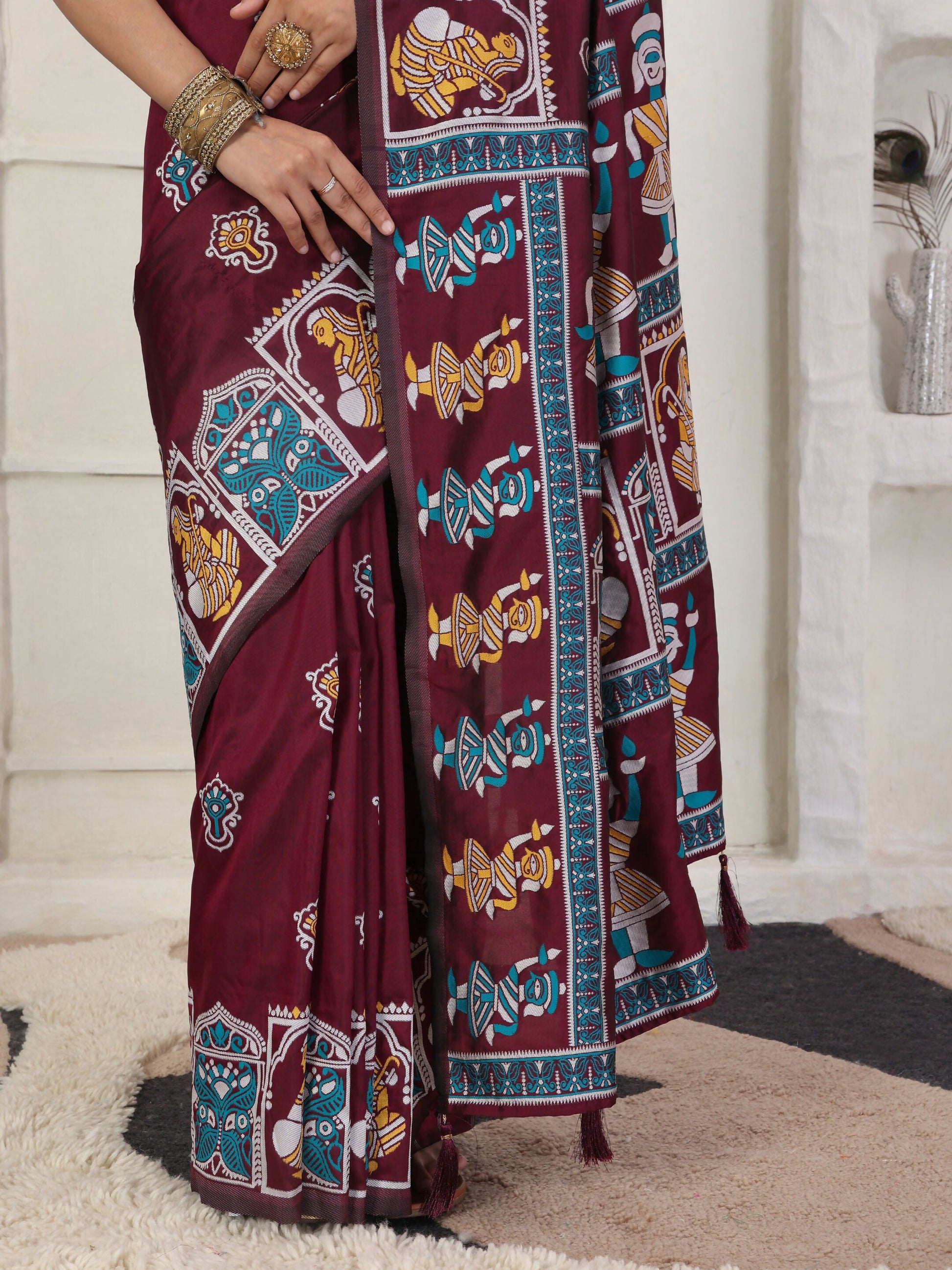 Shree Shyam Fashion Silk Blend Wine Saree