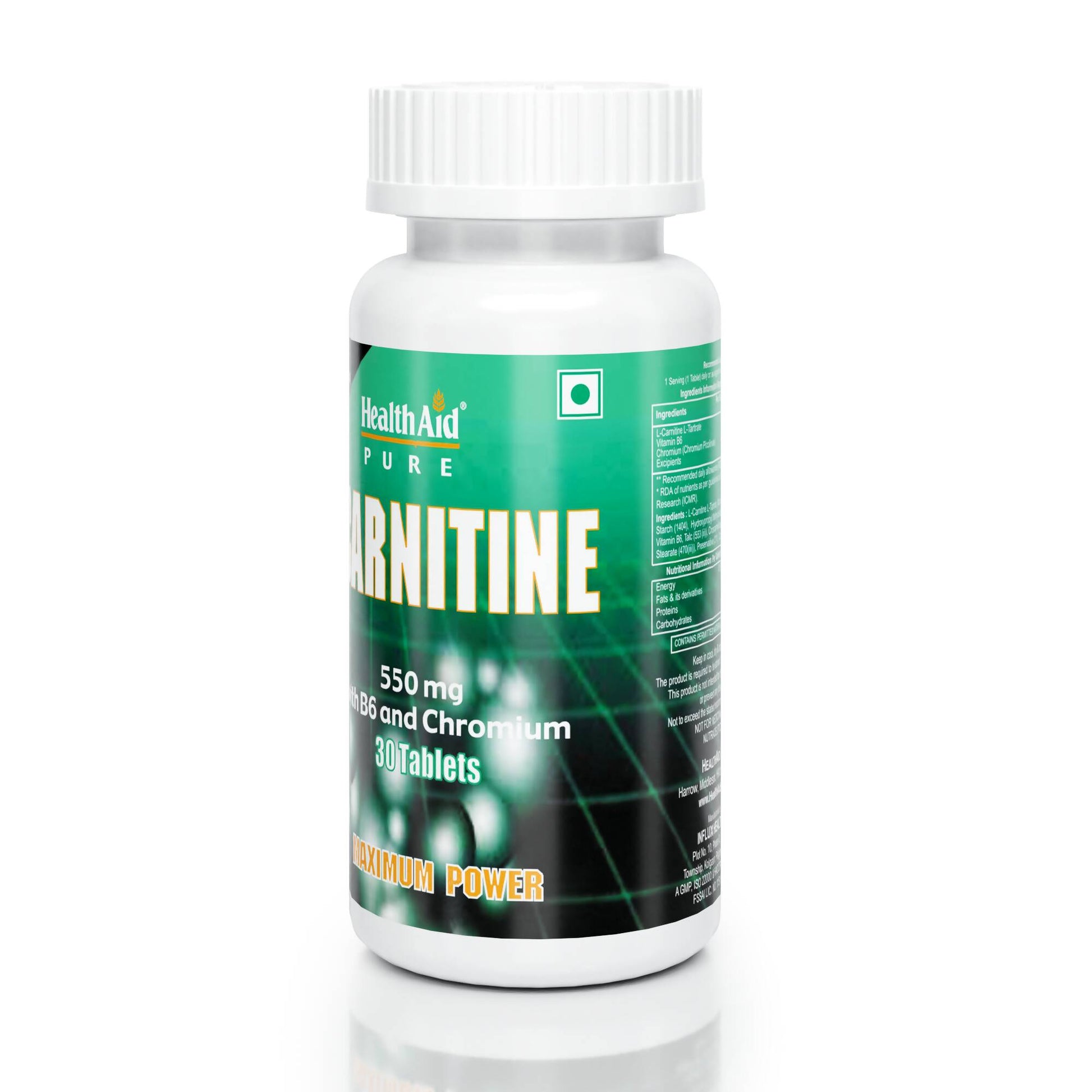 HealthAid L-Carnitine 550 mg with Vitamin B6 Chromium Tablets 