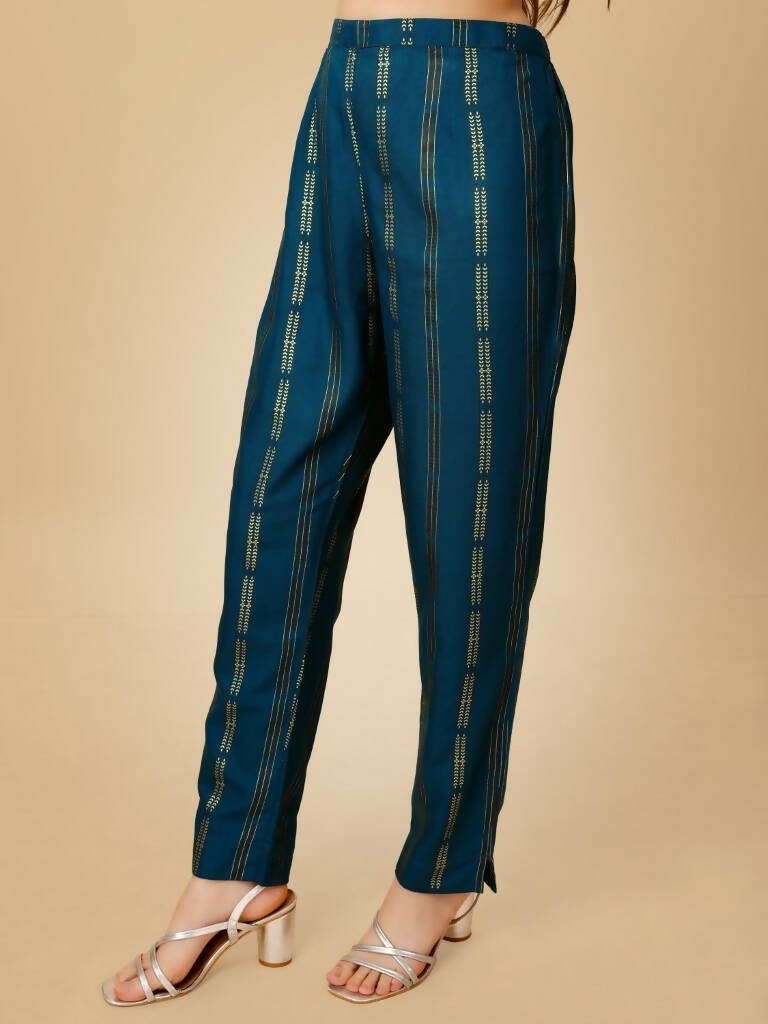 Aastha Fashion Women's Navy Blue Viscose Rayon Embroidered Kurta Pant Set - Grab2buy