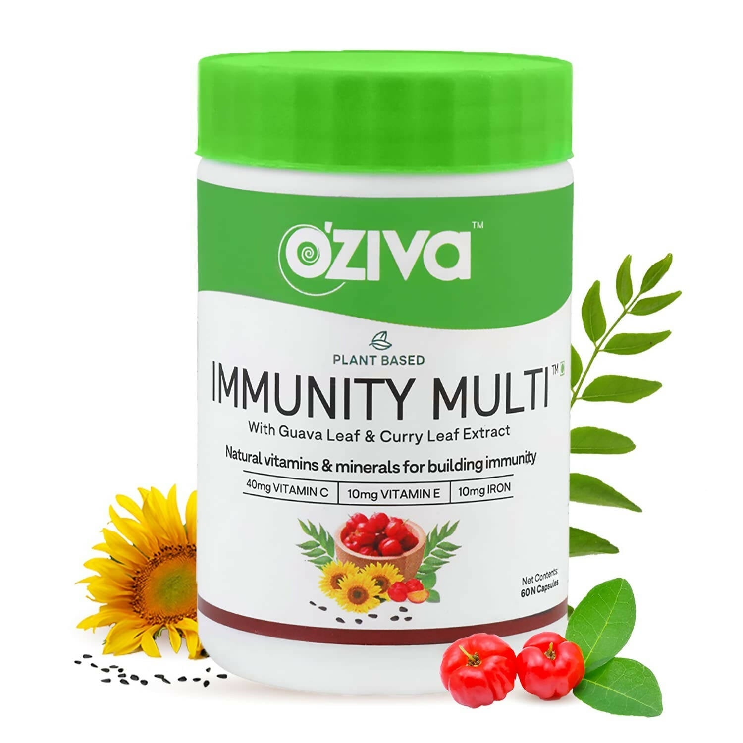 OZiva Plant Based Immunity Multivitamin with Guava Leaf & Curry Leaf Extract Capsules - Grab2buy