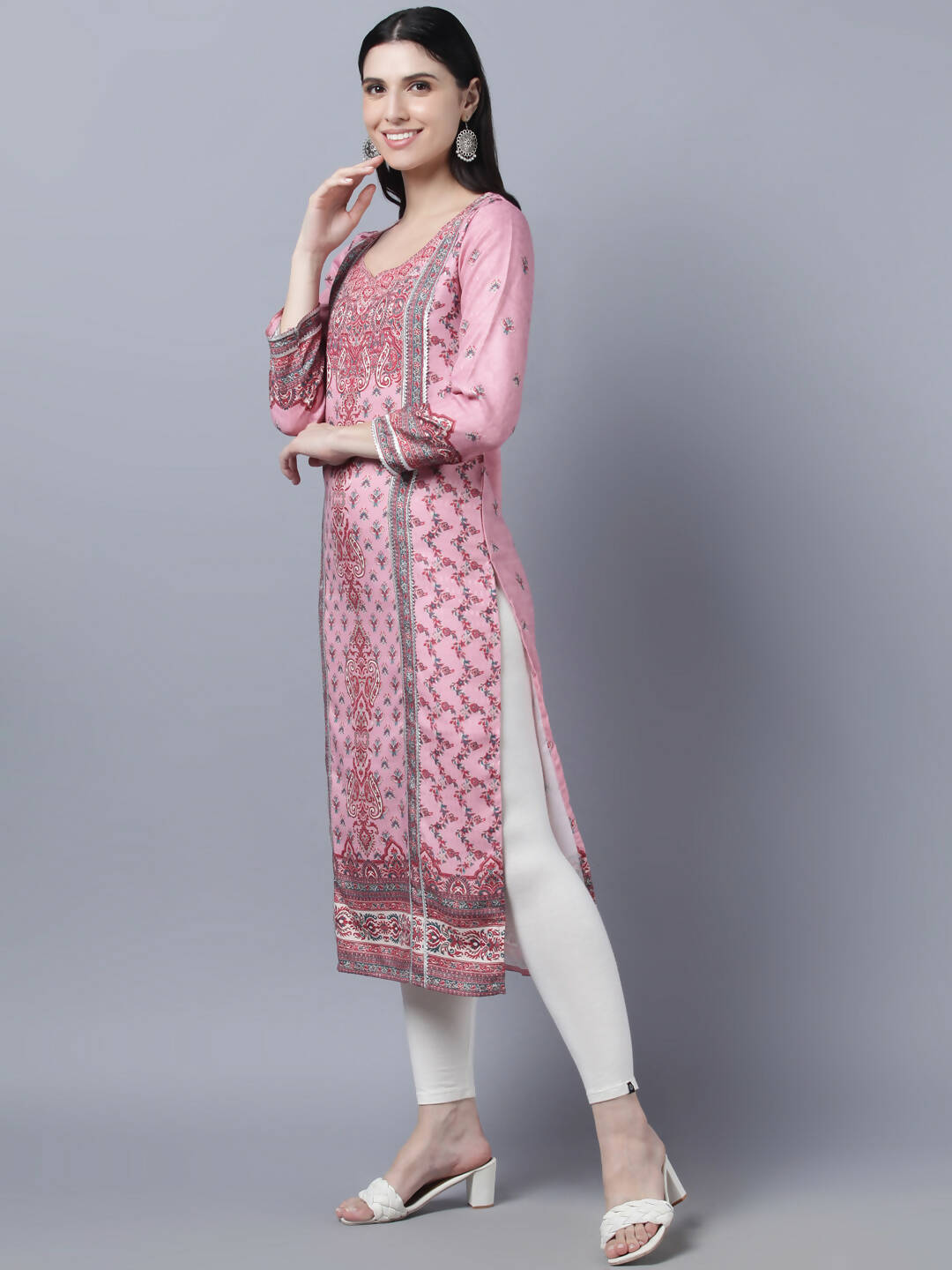 Myshka Women Pink Red Ethnic Motifs Printed Kurta
