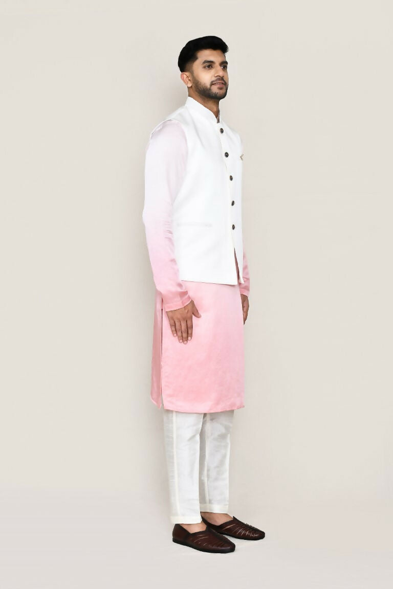 Joban Fashion White Colored Cotton Satin Work Men's Jacket