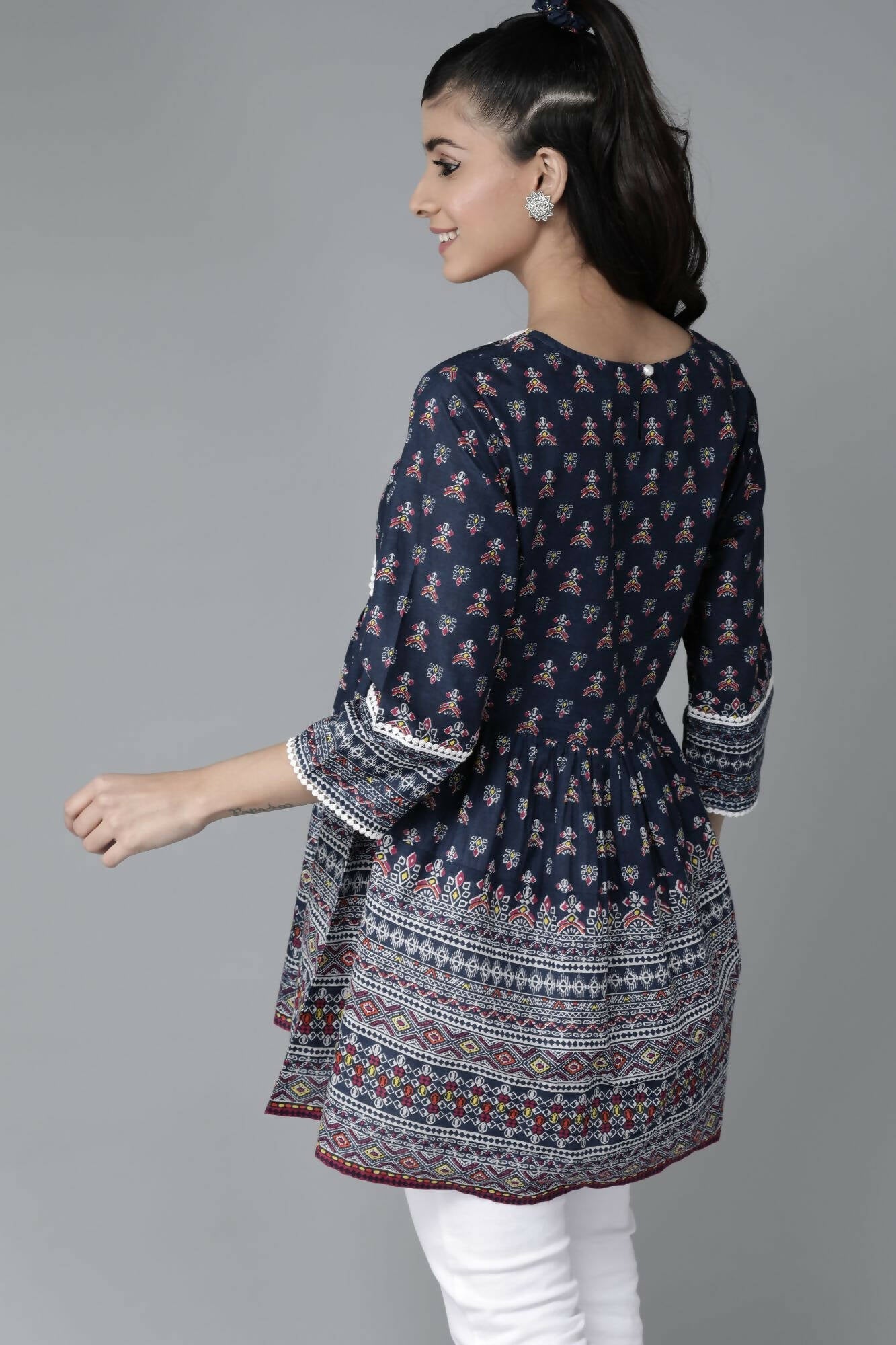 Juniper Women Indigo Cambric Printed A-Line Tunic