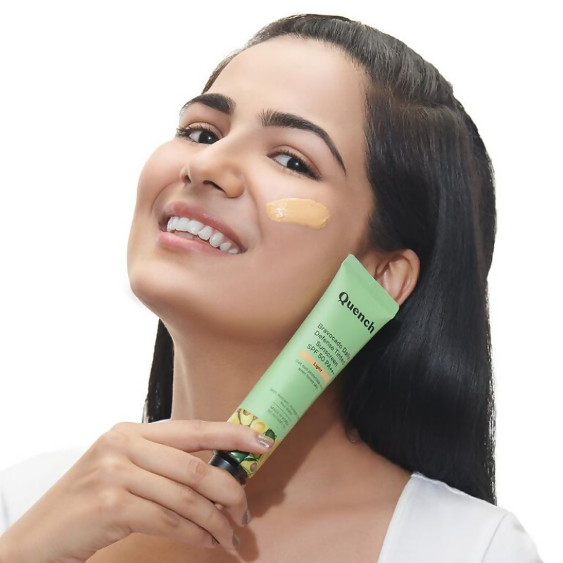 Quench Vitamin E Tinted SPF 50 Sunscreen PA+++ with both Mineral & Chemical Actives (Light) 