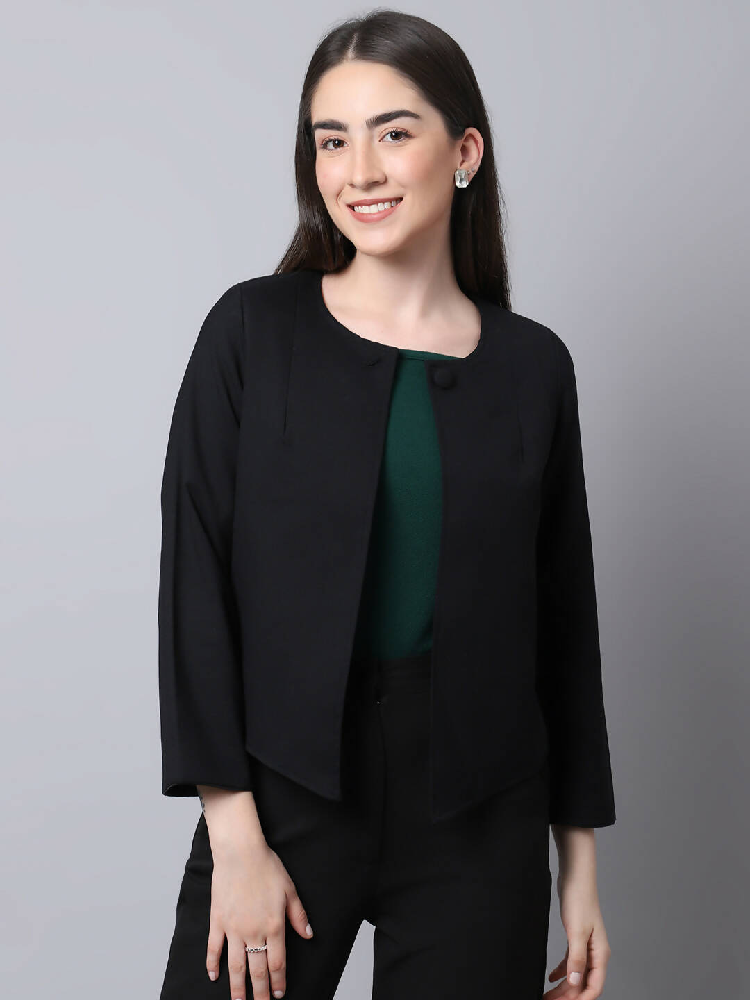 Even Apparels Black Polywool Open Front Statement Women's Jacket 