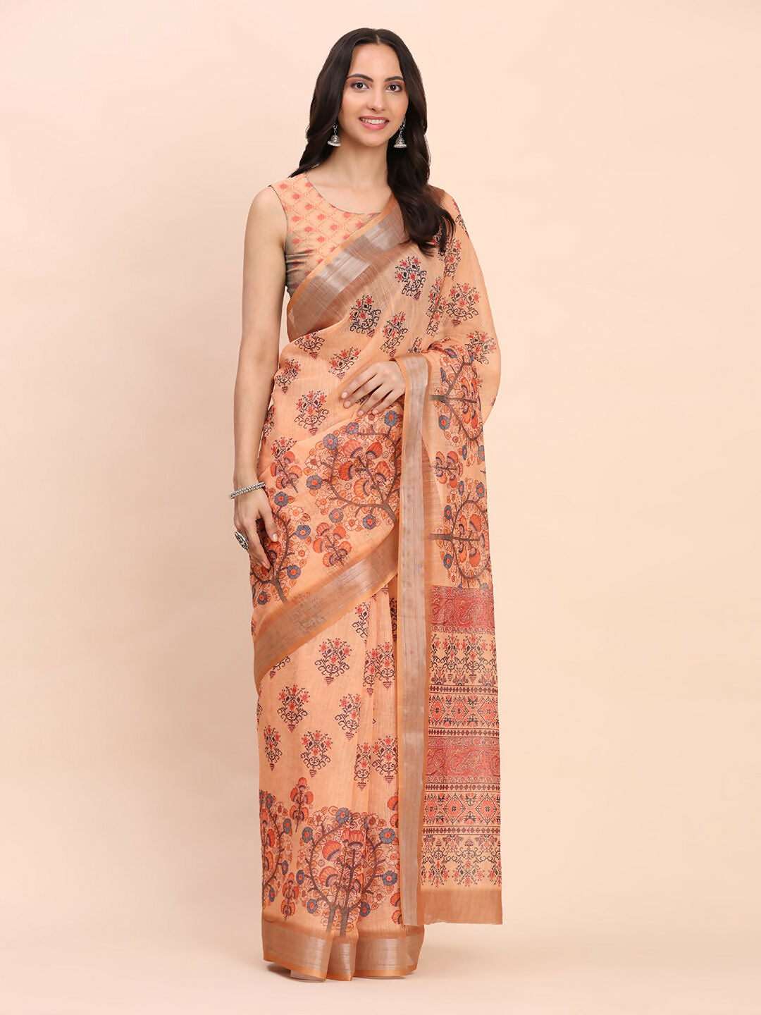 Shree Shyam Fashion Linen Cotton Orange Saree