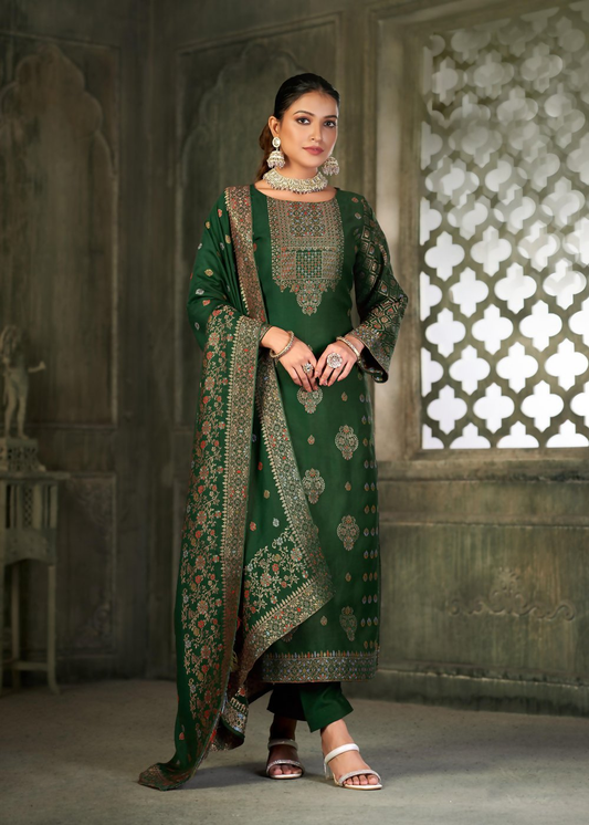 Green Viscose Pasmina Mina Work Kurta & Bottom with Dupatta - Paridhi