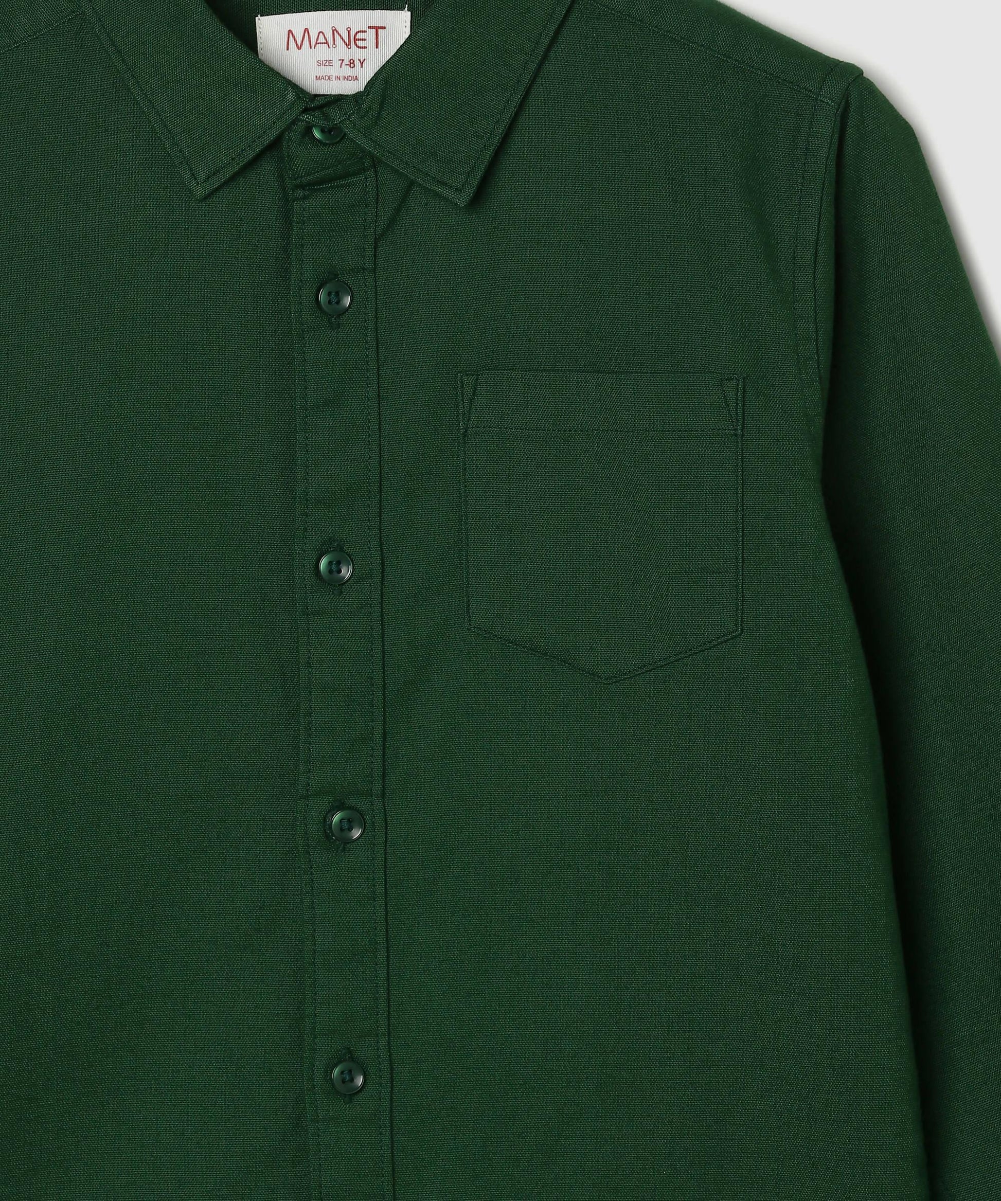 Manet Boys Full Sleeves Solid Shirt - Green
