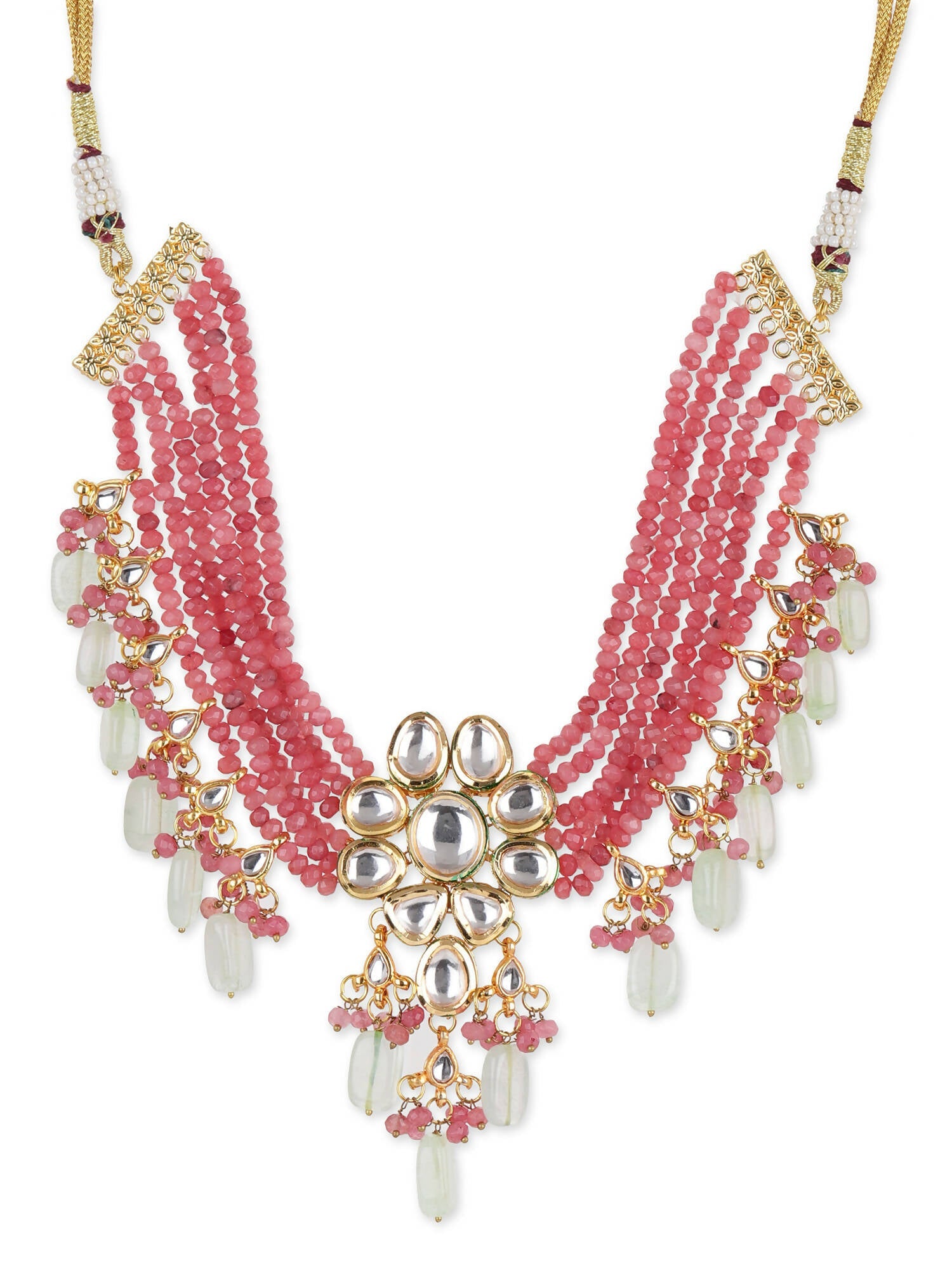 Pink White Brass Gold-Plated Necklace - Ruby Raang - Grab2buy