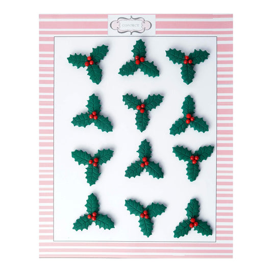 Confect Green Holly | Edible Christmas Topper