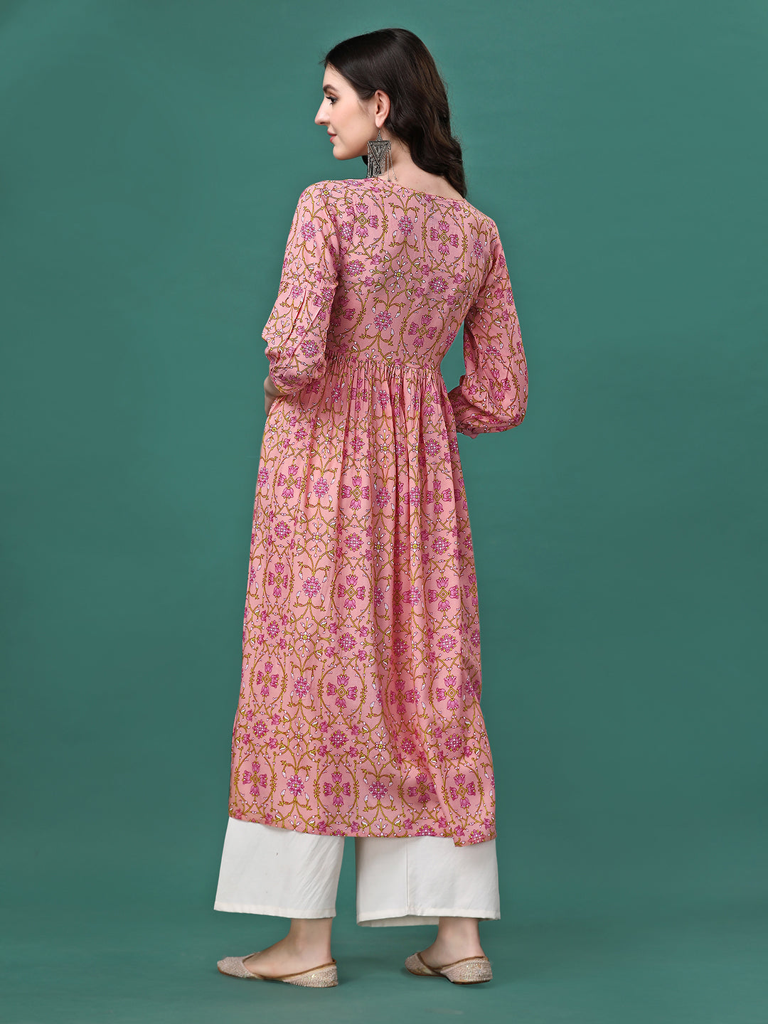 Floral Printed Flared Tie Up Neck Kurta, Multicolor - Hiral Fashion