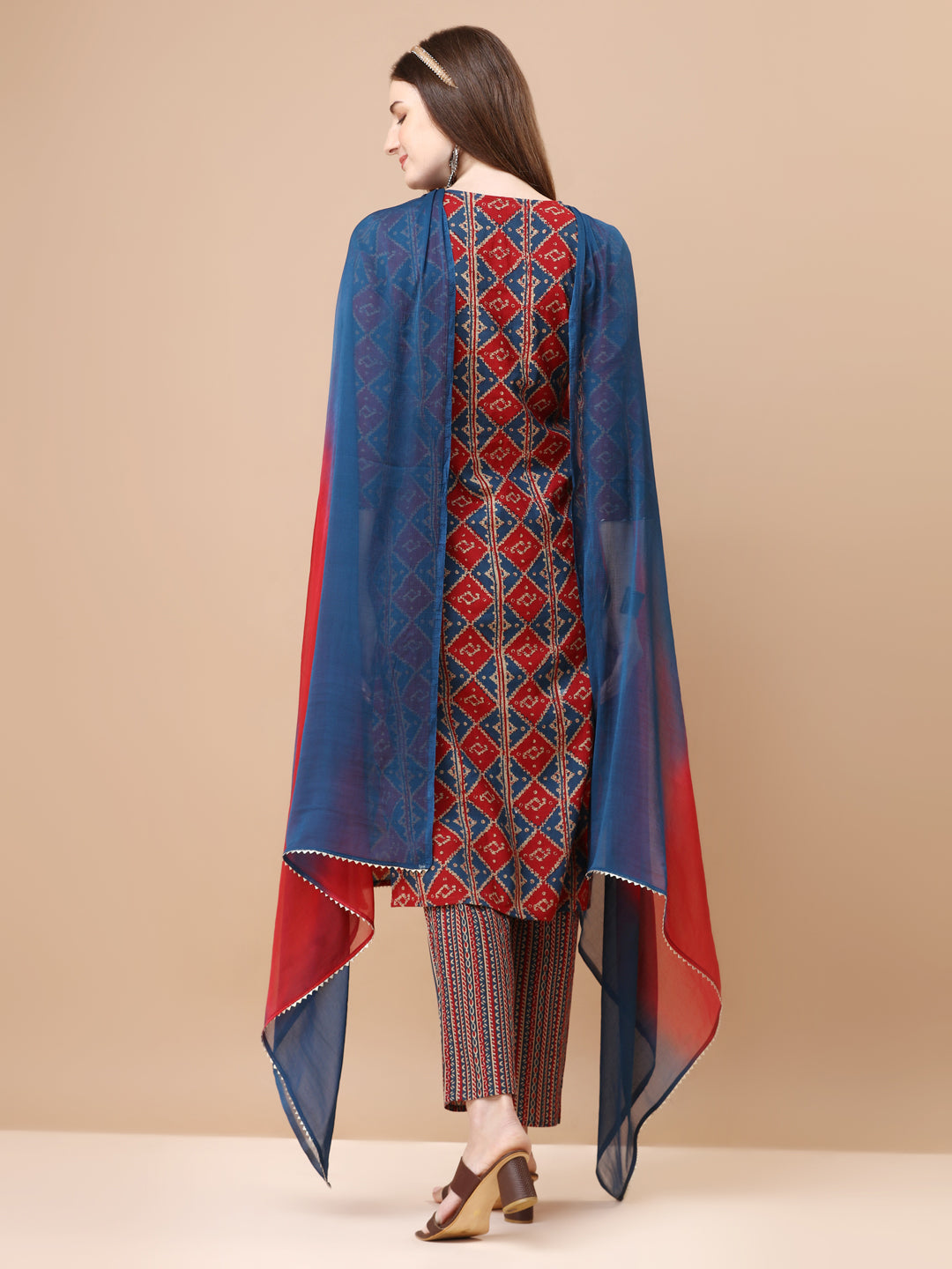 Printed & Little Mirror Embellished Kurta With Pant & Dupatta, Multicolor - Hiral Fashion