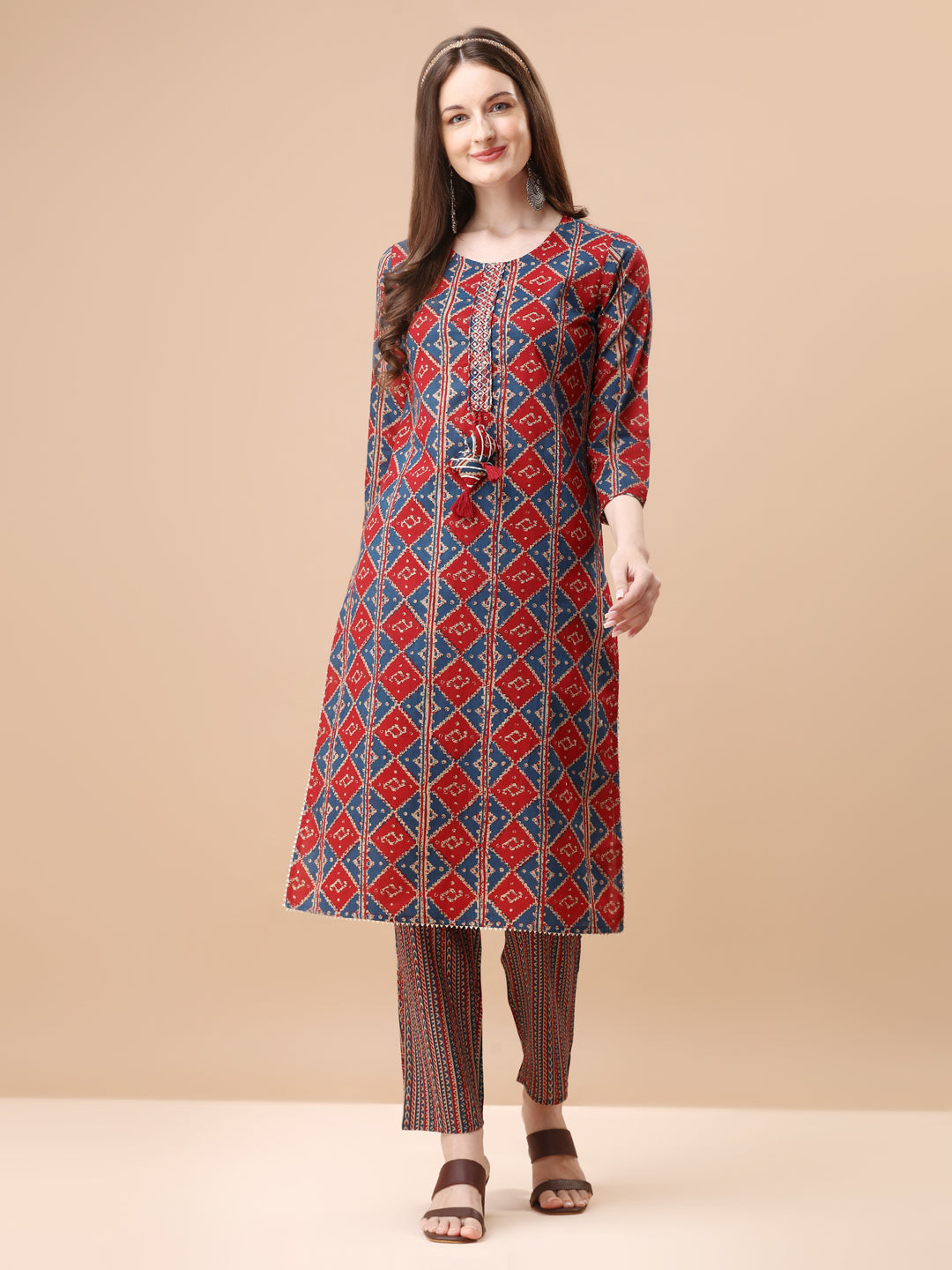 Printed & Little Mirror Embellished Kurta With Pant & Dupatta, Multicolor - Hiral Fashion