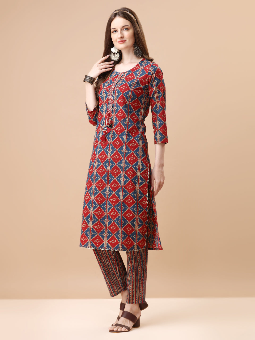 Printed & Little Mirror Embellished Kurta With Pant & Dupatta, Multicolor - Hiral Fashion