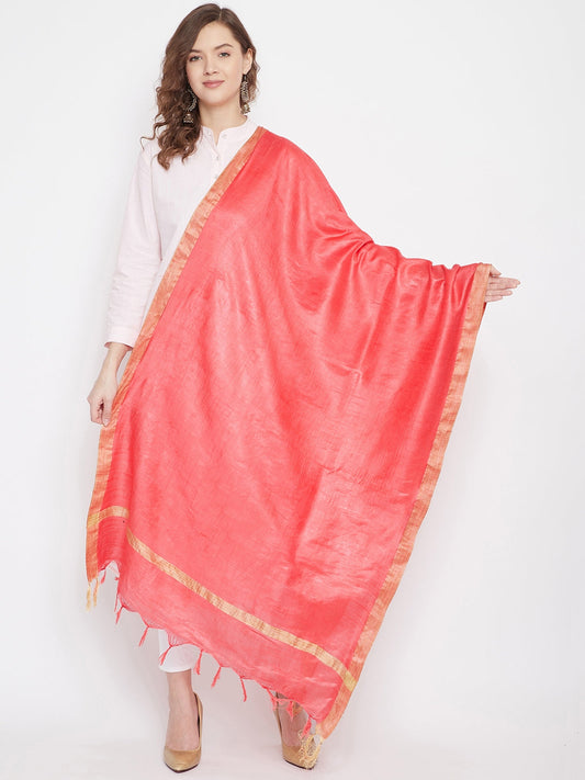 Wahe-NOOR Women's Peach Solid Cotton Tussar Dupatta - Grab2buy